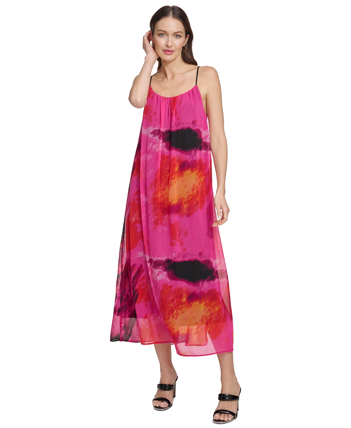 Womens Printed Sleeveless Chiffon Dress