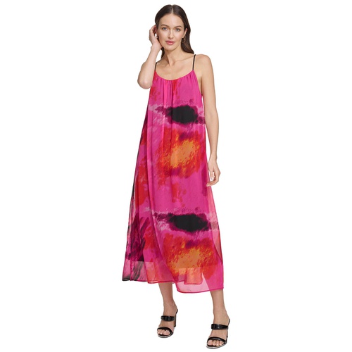 DKNY Womens Printed Sleeveless Chiffon Dress