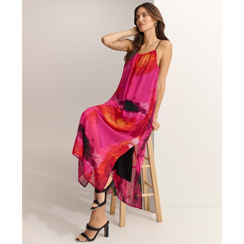 DKNY Womens Printed Sleeveless Chiffon Dress