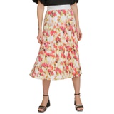 Womens Printed Pleated Pull-On Midi Skirt