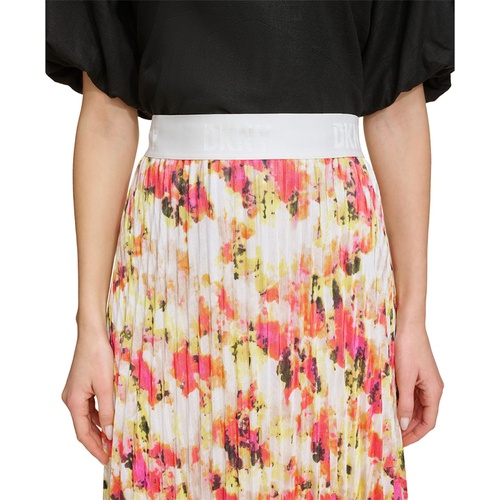 DKNY Womens Printed Pleated Pull-On Midi Skirt