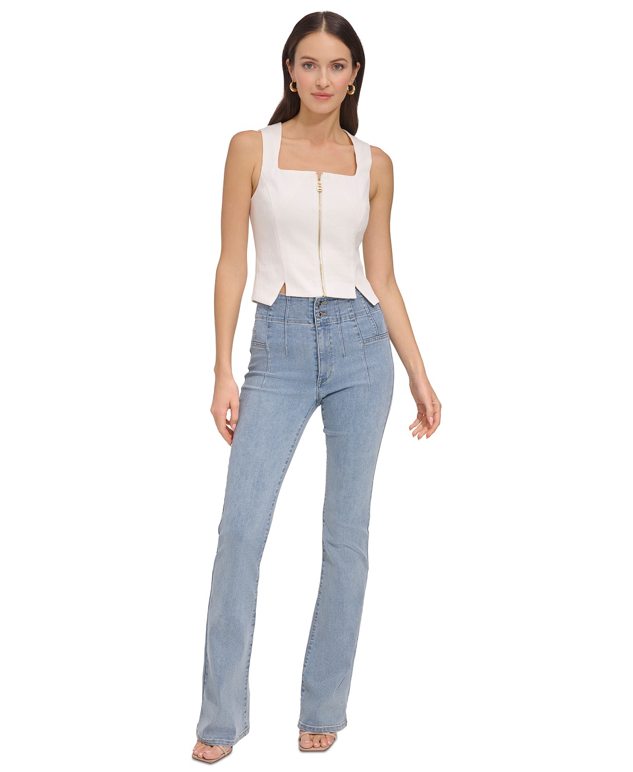 DKNY Womens Zip-Fly Mid-Rise Flare-Leg Denim Jeans