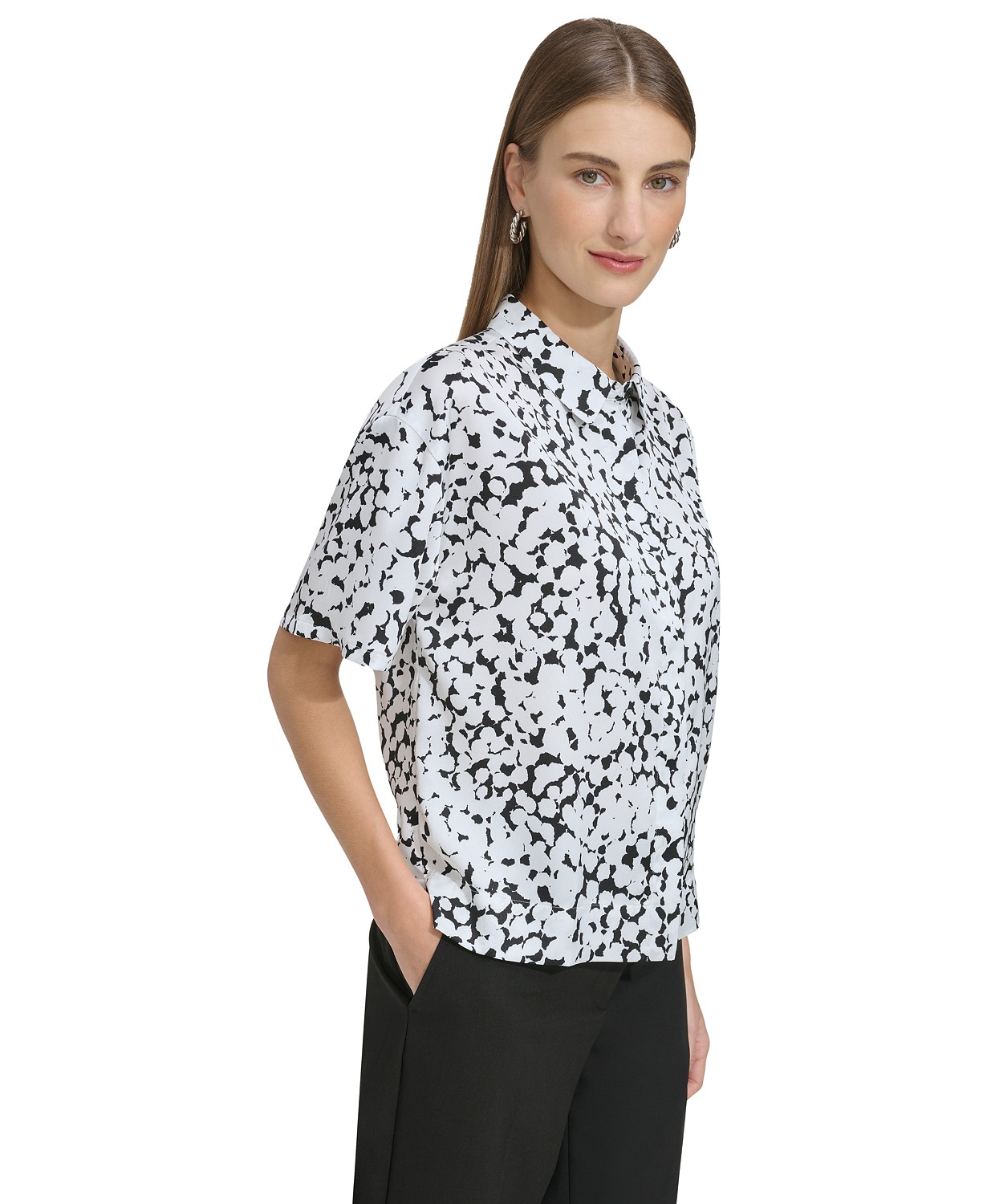 DKNY Womens Printed Satin Shirt