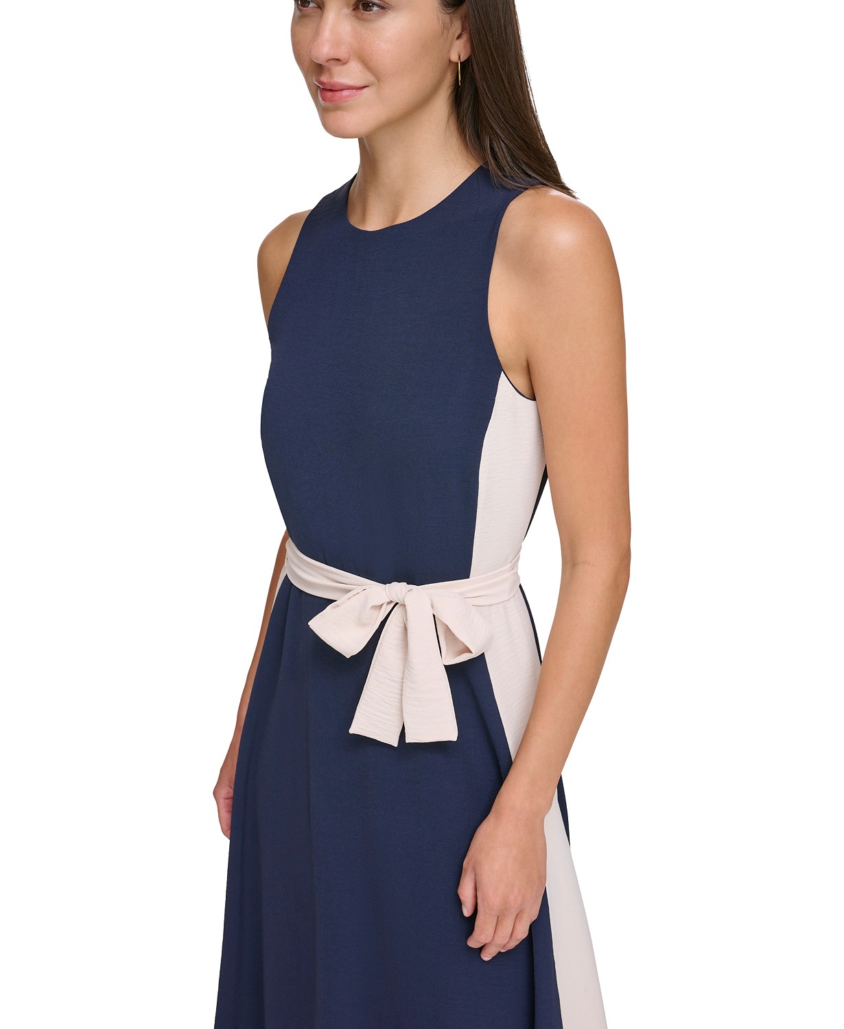 DKNY Womens Sleeveless Tie-Waist A-Line Dress