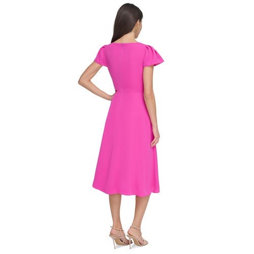 DKNY Womens Flutter-Sleeve Side-Ruched Dress