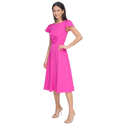 DKNY Womens Flutter-Sleeve Side-Ruched Dress