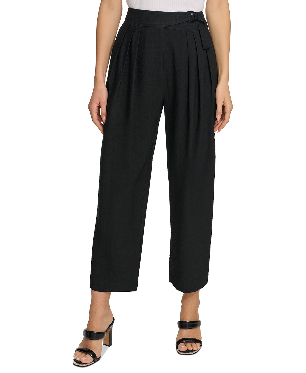 Womens Belted Pleated Pants
