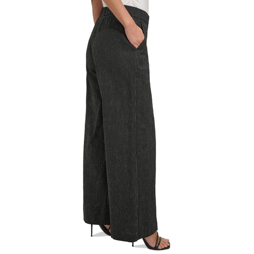 DKNY Womens Pinstriped Full-Length Wide-Leg Pants