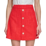 Womens Faux-Button-Front Tweed Mini Skirt