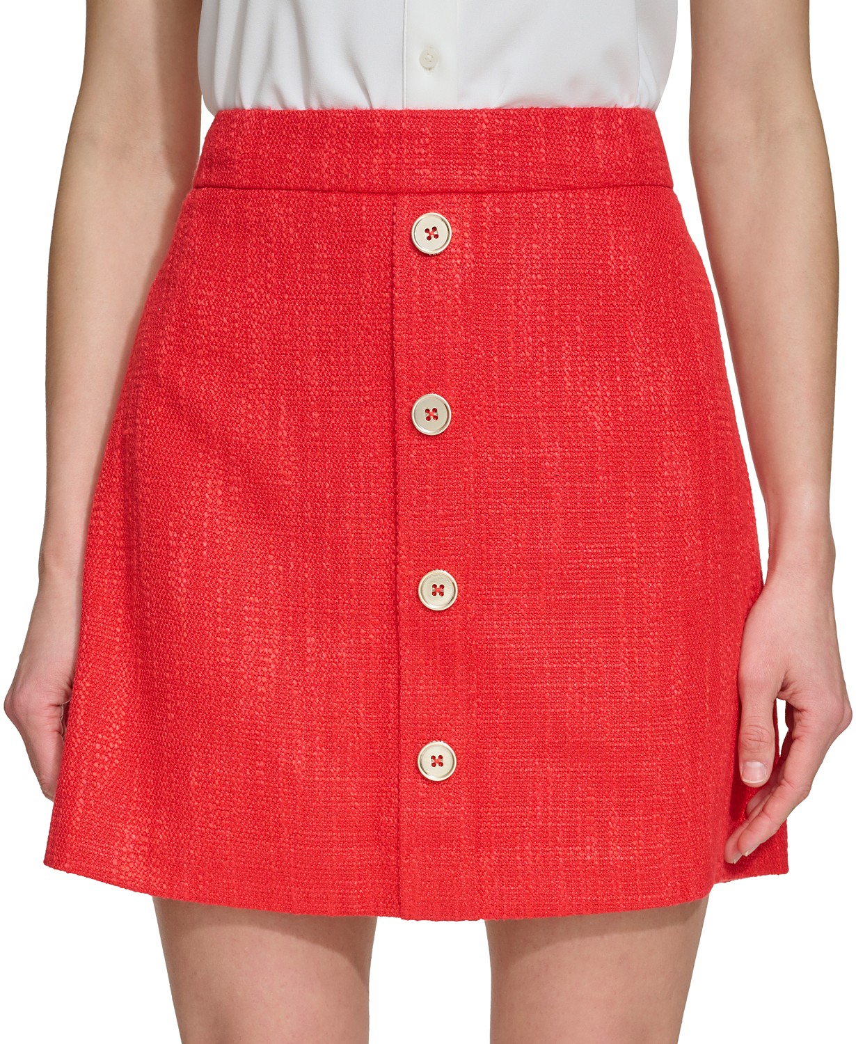 DKNY Womens Faux-Button-Front Tweed Mini Skirt