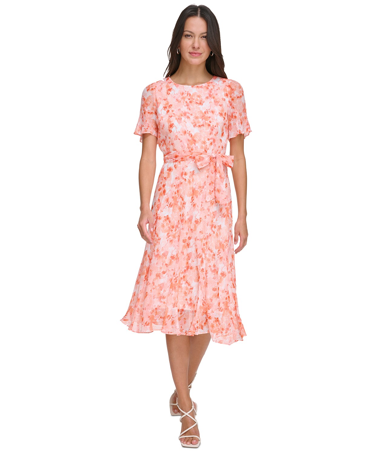 Petite Floral Godet-Sleeve A-Line Dress