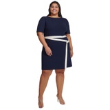 Plus Size Puff-Sleeve Tipped Dress