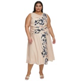 Plus Size Cowlneck Cascading-Floral Midi Dress