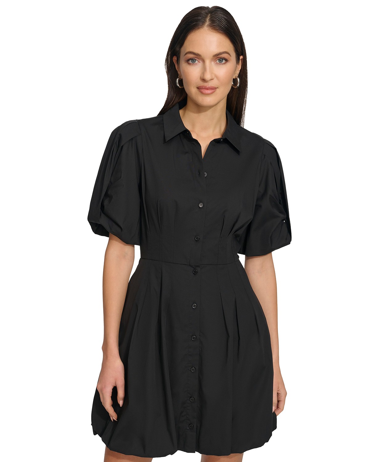 Womens Spread-Collar Short-Sleeve Button-Front Dress