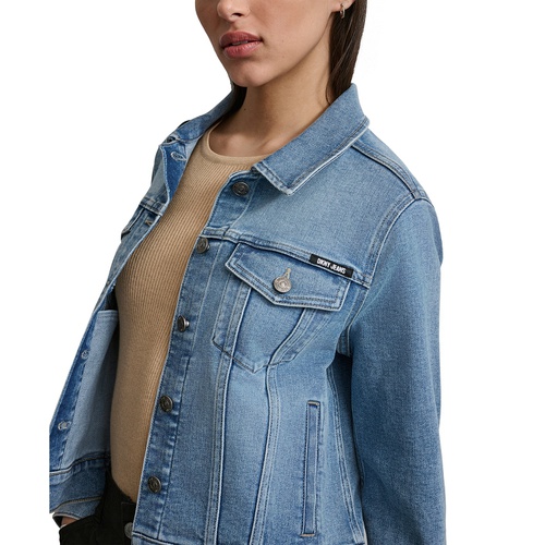 DKNY Womens Button-Down Denim Trucker Jacket