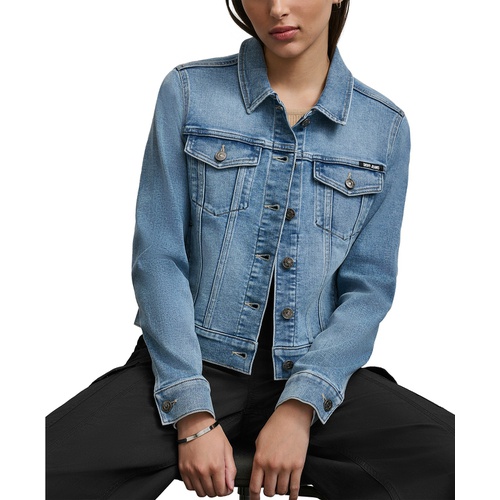 DKNY Womens Button-Down Denim Trucker Jacket