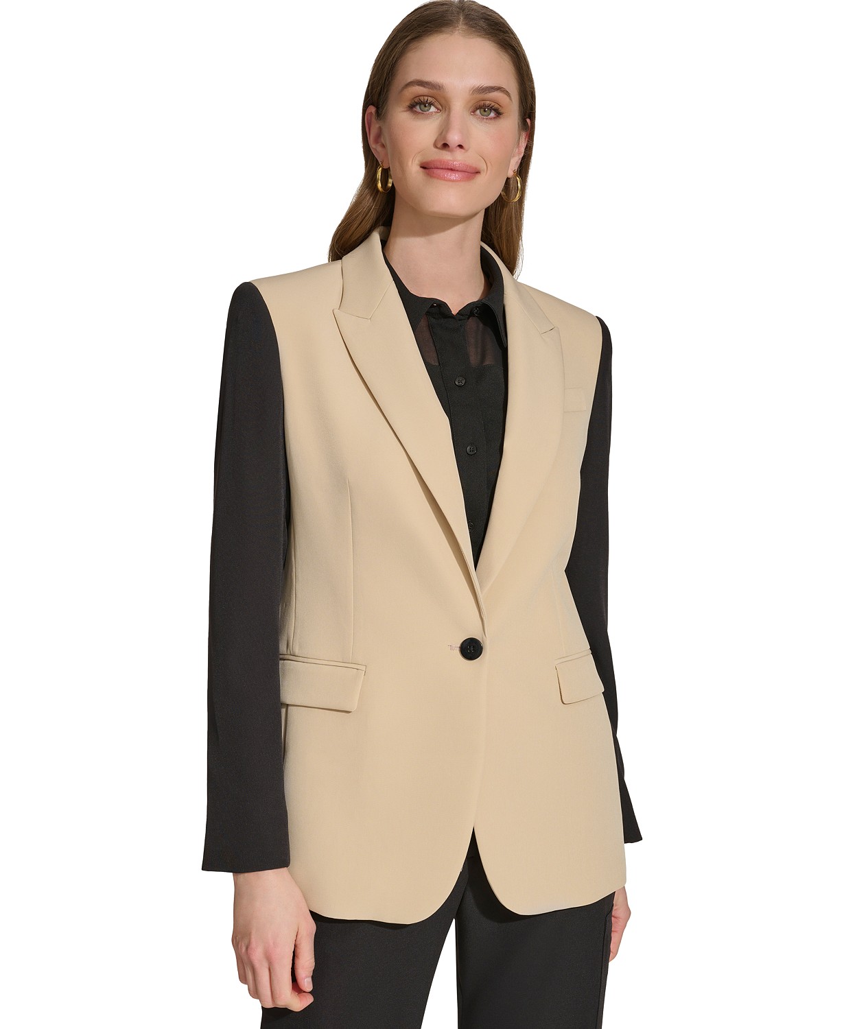 Womens Colorblocked One-Button Blazer
