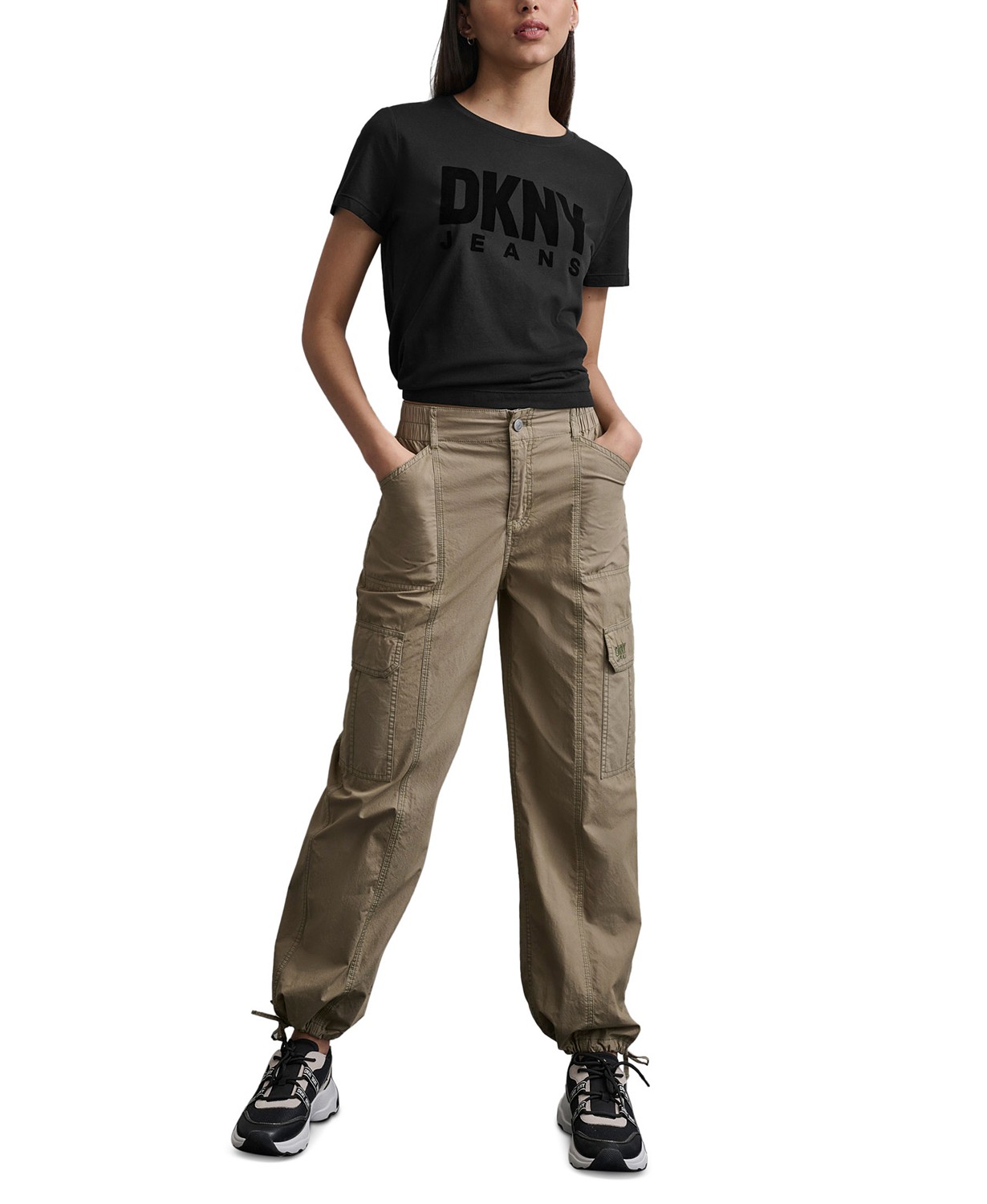DKNY Womens Straight-Leg High-Waist Adjustable-Cuff Cargo Pants