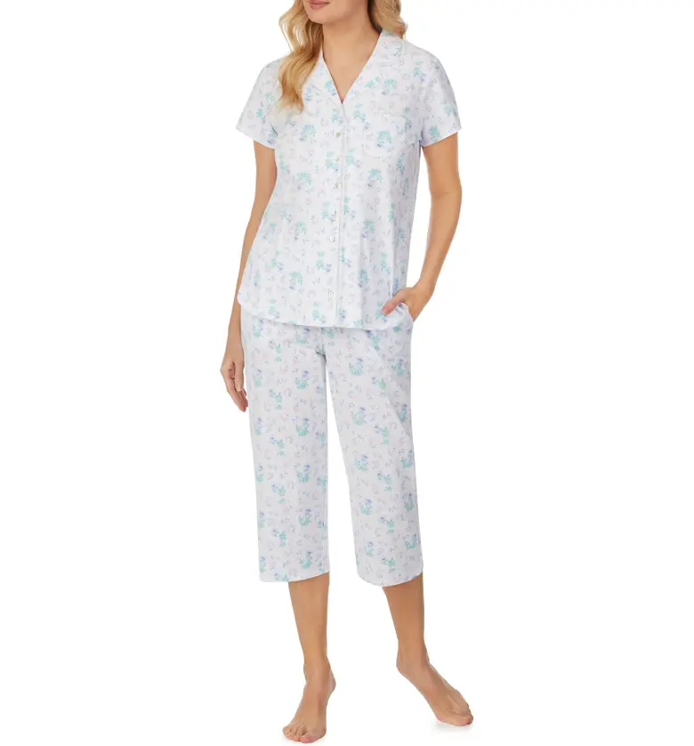 Eileen West Short Sleeve Capri Pajamas_WHITE AQUA