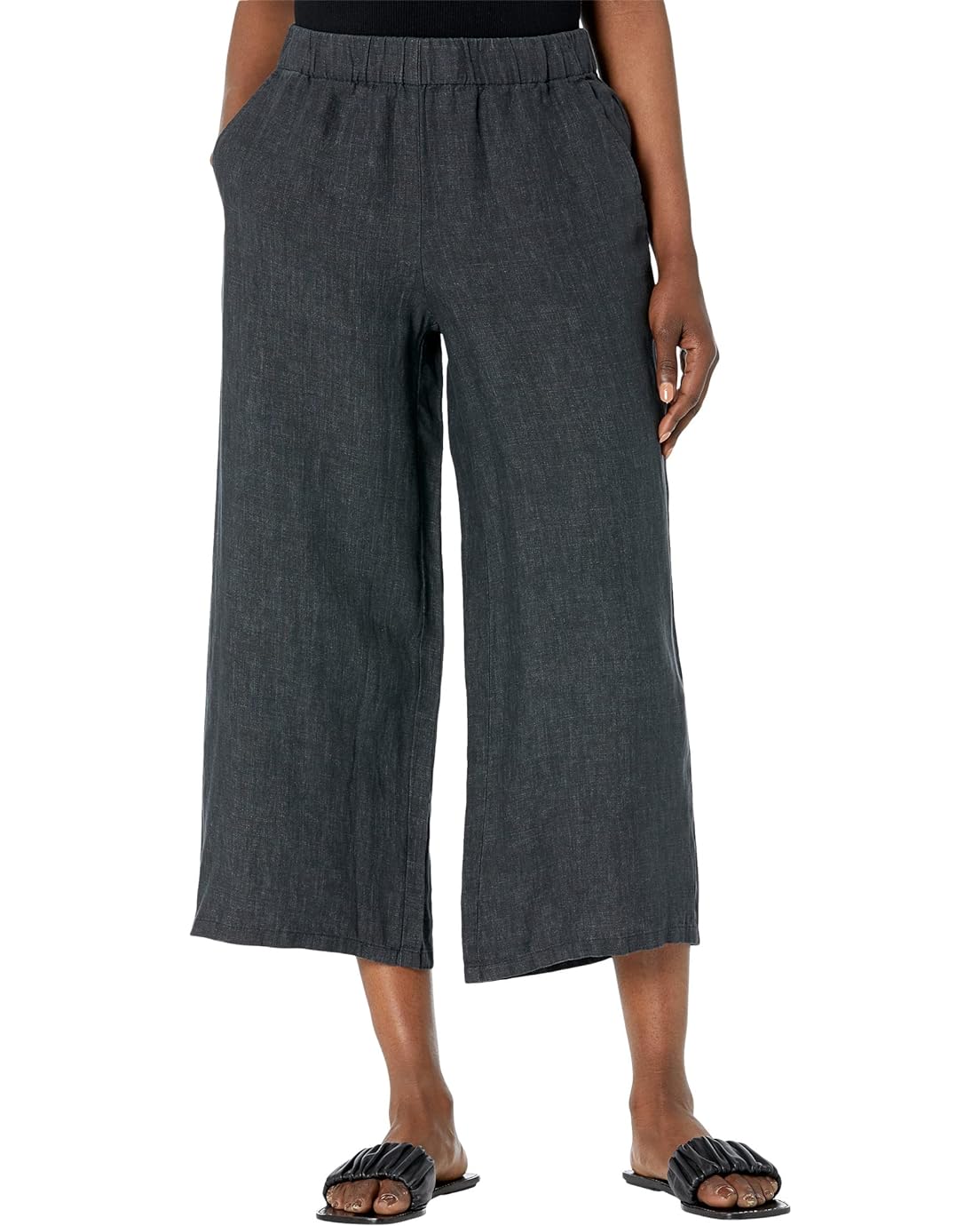Eileen Fisher Wide Leg Cropped Pants in Washed Organic Linen Delave