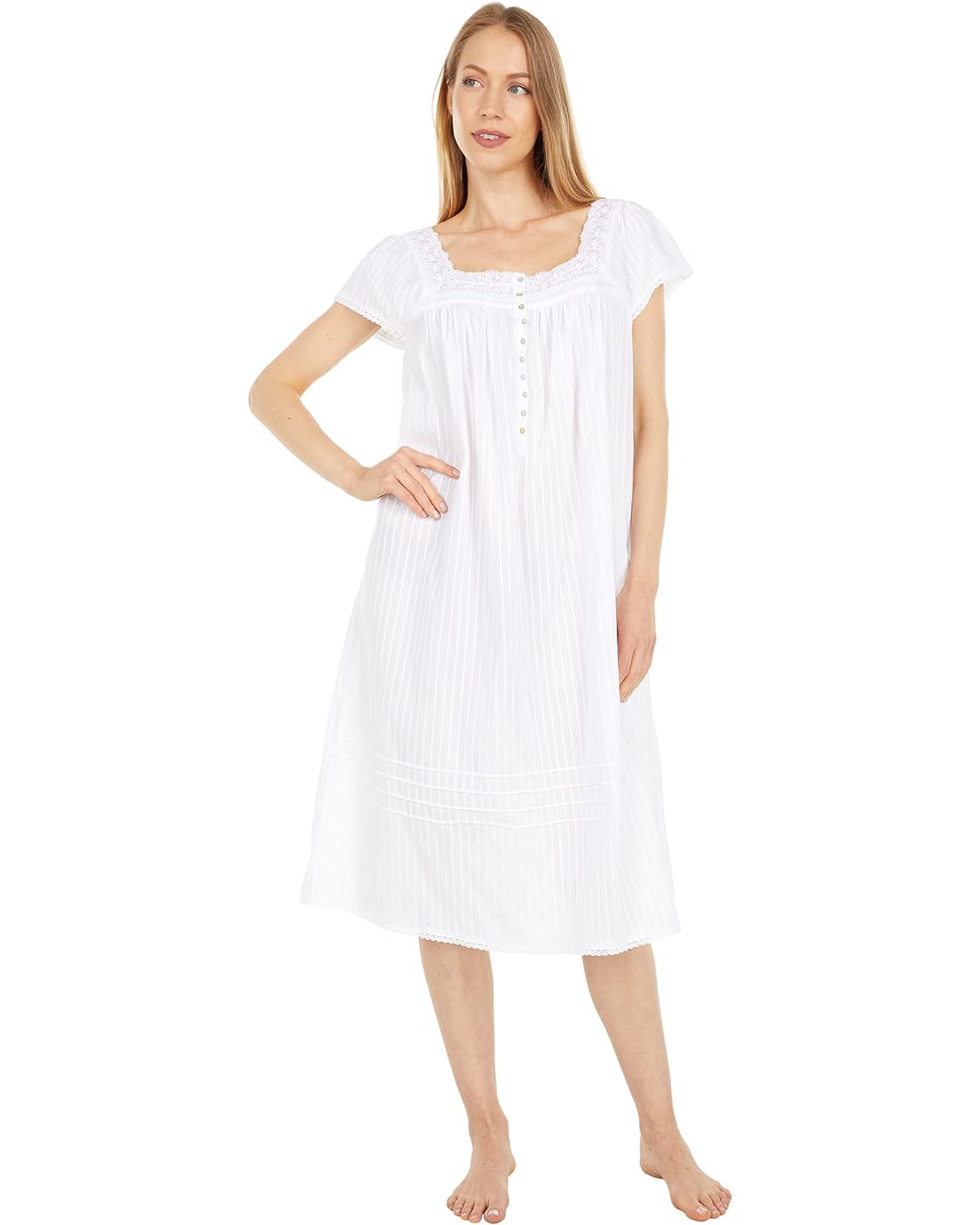 Eileen West Cotton Dobby Stripe Woven Short Sleeve Short Gown
