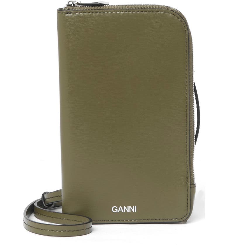 Ganni Recycled Leather Phone Crossbody Bag_GREEN