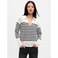 Relaxed Stripe Crochet Collared Sweater