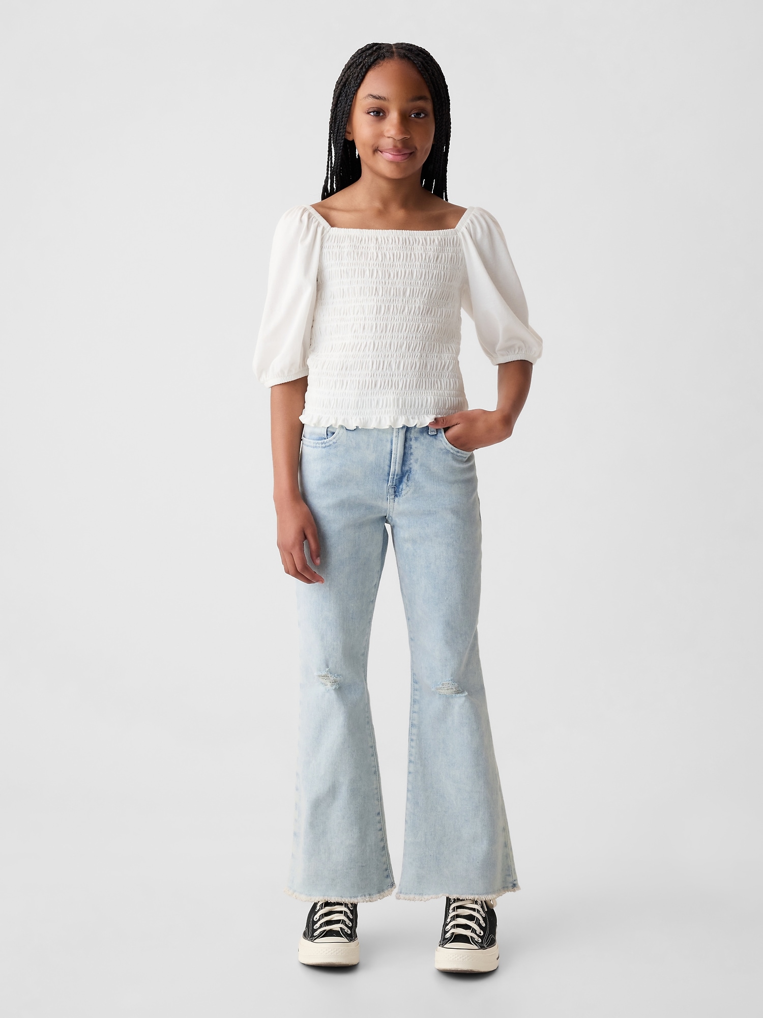 Kids High Rise 70s Flare Ankle Jeans
