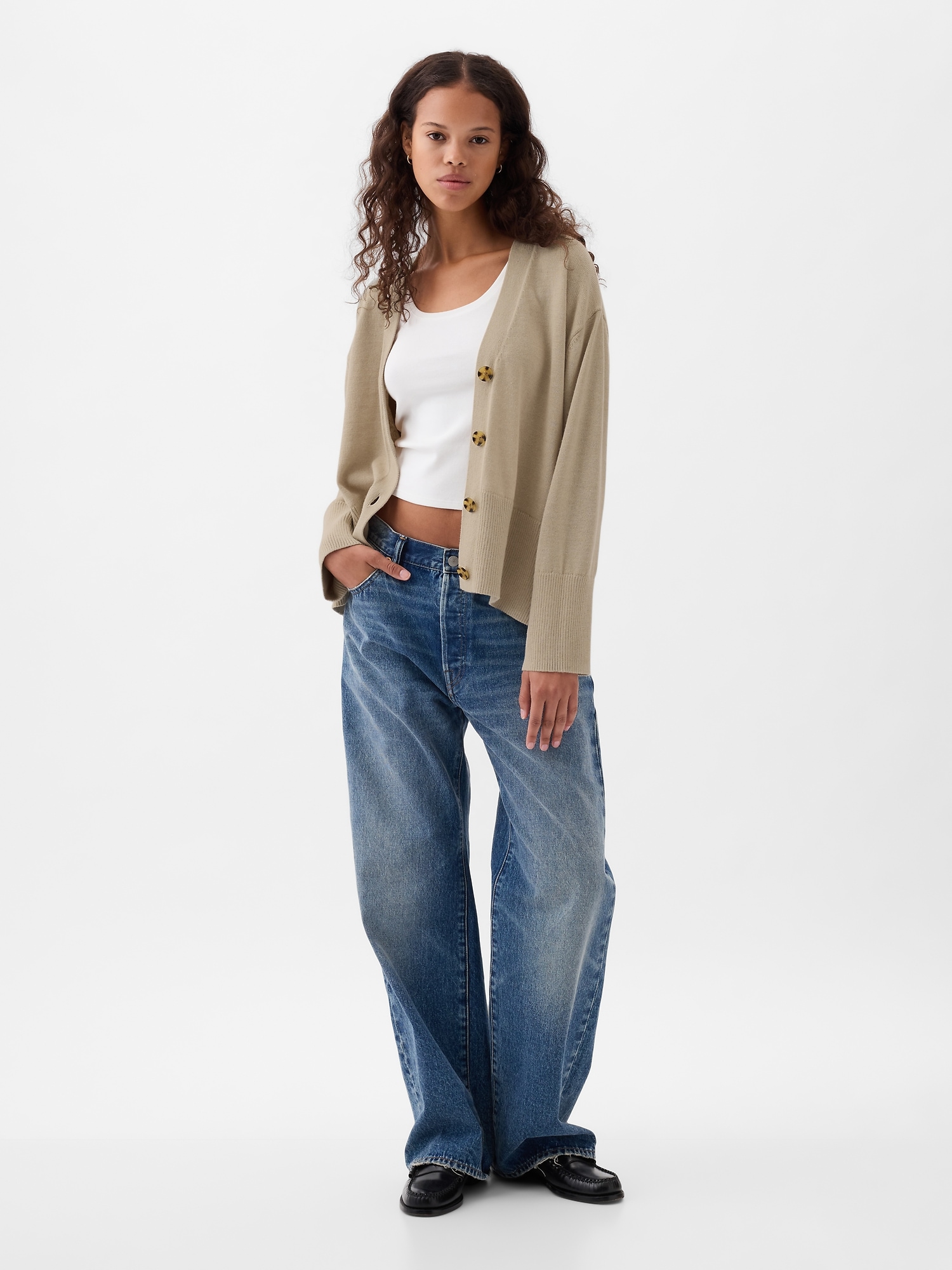 갭 24/7 Split-Hem Linen-Blend Oversized Cardigan
