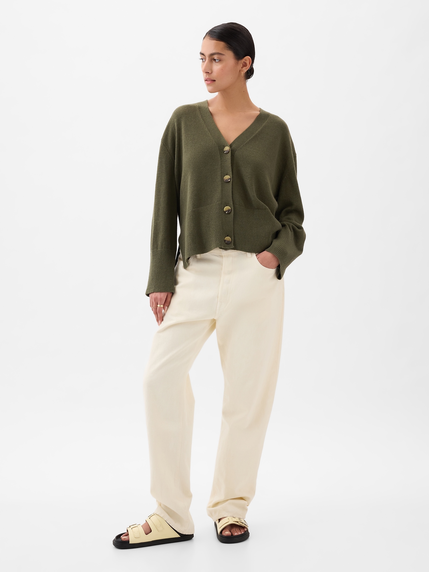 갭 24/7 Split-Hem Linen-Blend Oversized Cardigan