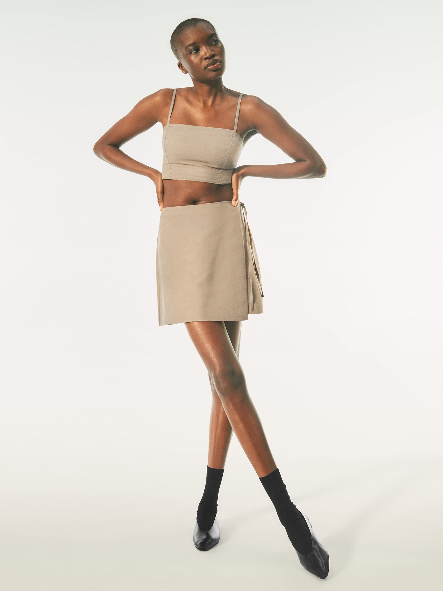 갭 Linen-Cotton Wrap Mini Skirt