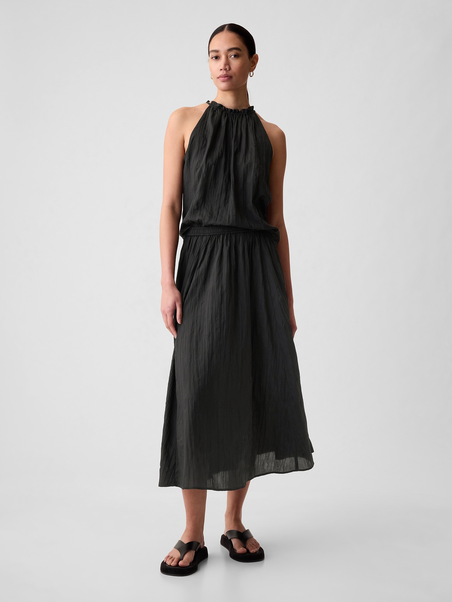 갭 Textured Crinkle Pull-On Midi Skirt