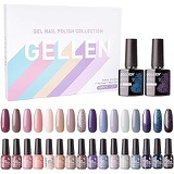 Gellen Gel Nail Polish Kit 16 Colors With Top Base Coat - Popular Nude Grays Nail Gel Collection, Solid Sparkles Glitters UV Pastel Fall Winter Nail Gel Colors Manicure Set