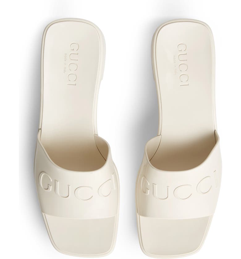 구찌 Gucci Rubber Logo Platform Slide Sandal_MYSTIC WHITE
