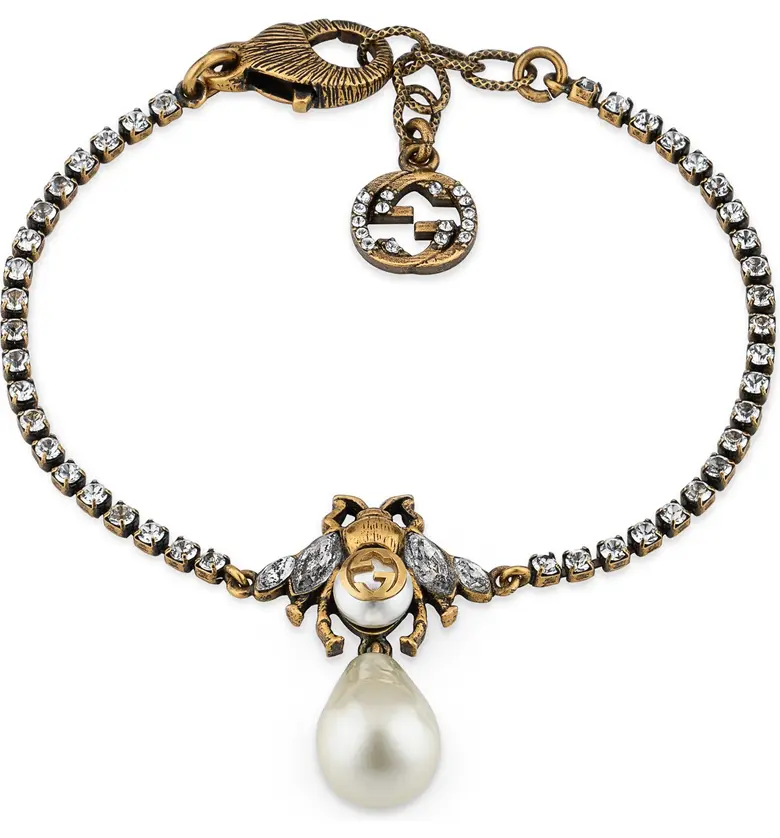 구찌 Gucci GG Bee Imitation Pearl Bracelet_Gold