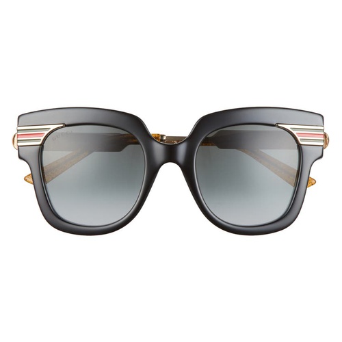 구찌 Gucci 50mm Square Sunglasses_SHINY BLACK/ ENDURA GOLD/ GREY