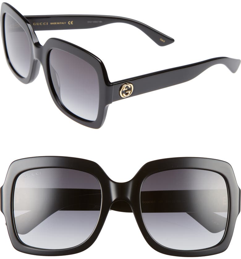 Gucci 54mm Square Sunglasses_BLACK/ GREY