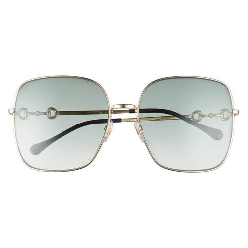 구찌 Gucci 61mm Gradient Square Sunglasses_GOLD/ GREEN Gradient