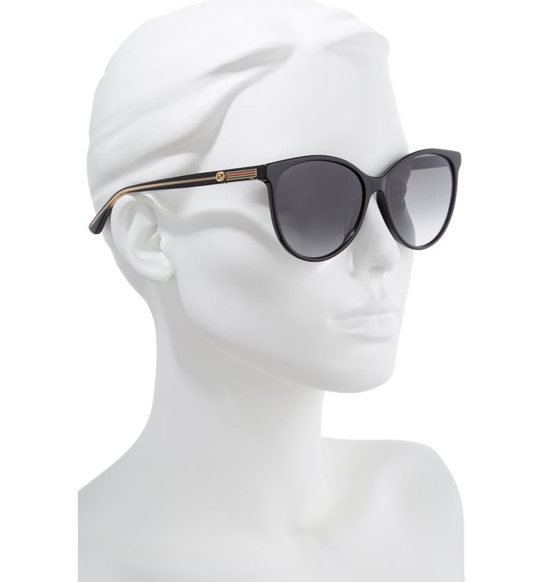 구찌 Gucci 57mm Cat Eye Sunglasses_BLACK/ CRYSTAL/ GREY GRADIENT