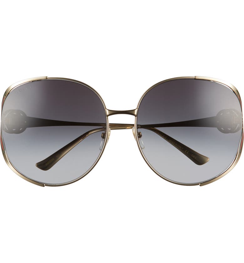 구찌 Gucci 63mm Gradient Oversize Open Temple Round Sunglasses_GOLD/ RED/ GREY