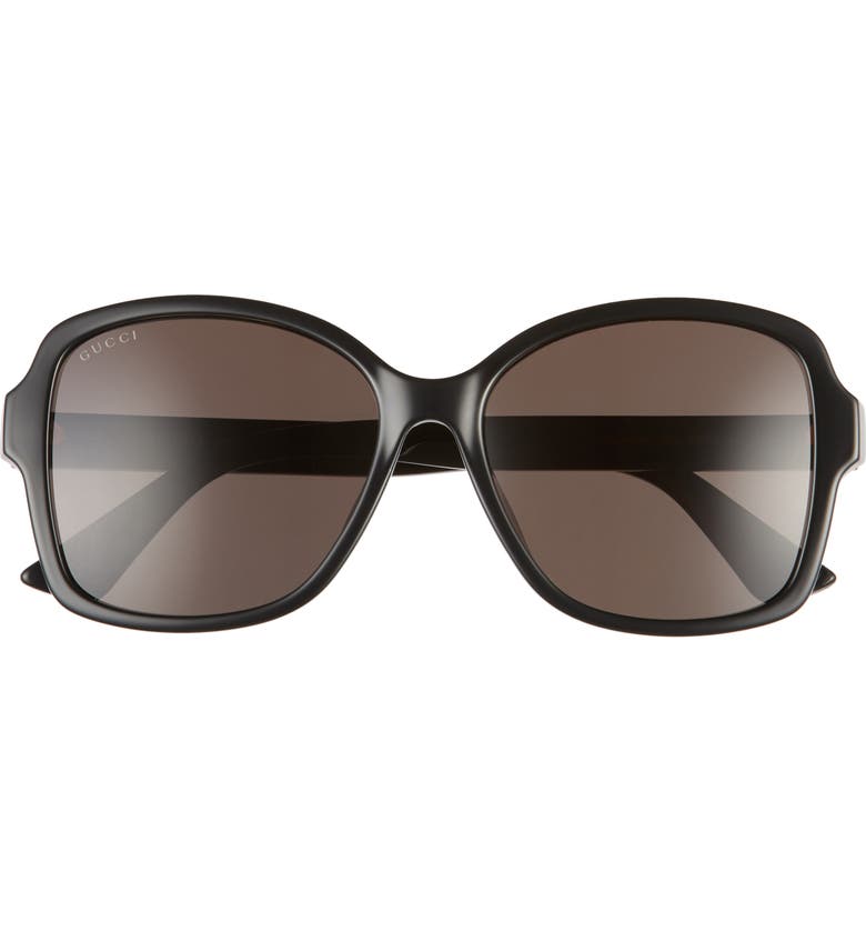 구찌 Gucci 57mm Rectangular Sunglasses_BLACK/ GREY