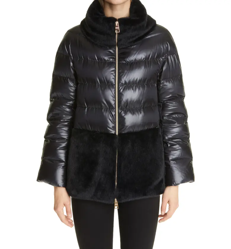 Herno Ultralight Down Puffer Jacket with Faux Fur Trim_BLACK