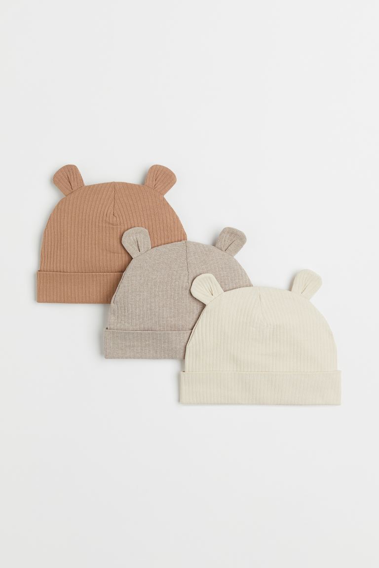 에이치앤엠 H&M 3-pack Ribbed Hats with Ears
