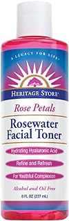 Heritage Store Rosewater Facial Toner w/Hyaluronic Acid | Hydrates & Refreshes Skin | No Dyes or Alcohol, Vegan | 8oz
