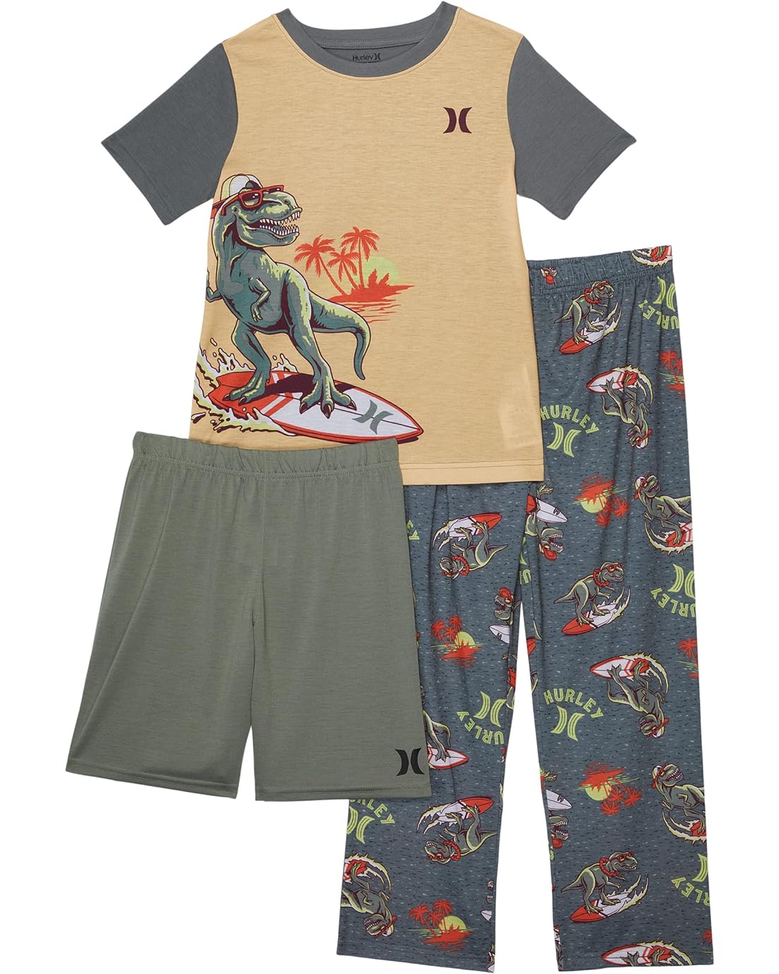 Hurley Kids Pajama Top, Shorts and Pants Three-Piece Set (Little Kidsu002FBig Kids)