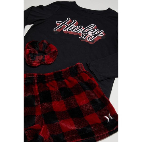 해틀리 Hurley Kids Pajama Top, Shorts and Scrunchie Three-Piece Gift Set (Little Kidsu002FBig Kids)