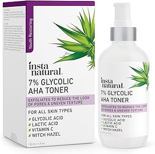 InstaNatural Glycolic Acid Toner 7% with Vitamin C - Pore Minimizer, Blackhead & Brightening Treatment - AHA Exfoliating Astringent - Skin Hydrating Glow Tonic for Face - Lactic Acid, Alpha Hyd