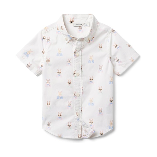 쟈니앤잭 Janie and Jack Bunny Print Button Up Shirt (Toddler/Little Kids/Big Kids)