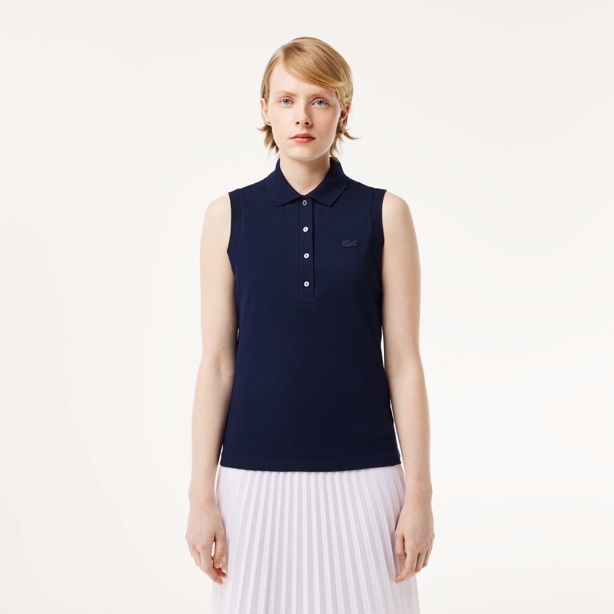 Lacoste Womens Slim Fit Sleeveless Cotton Pique Polo Shirt