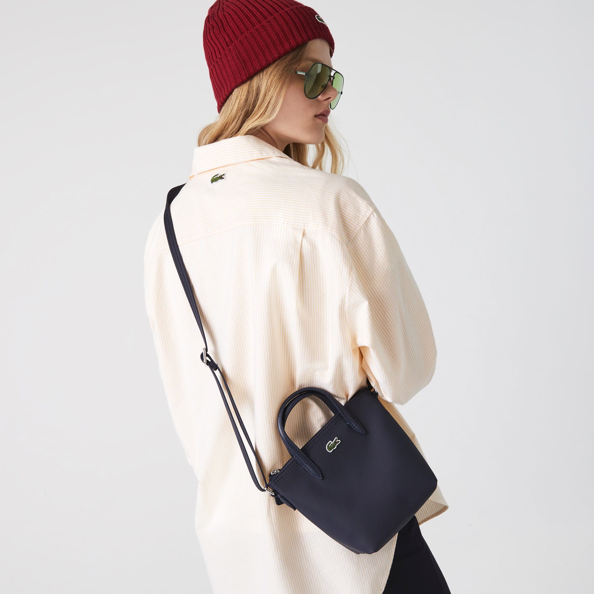 Lacoste Womens L.12.12 Concept Petit Pique Coated Canvas Mini Zip Tote Bag